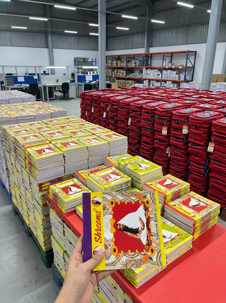 Shreema exercise books ready in the warehouse